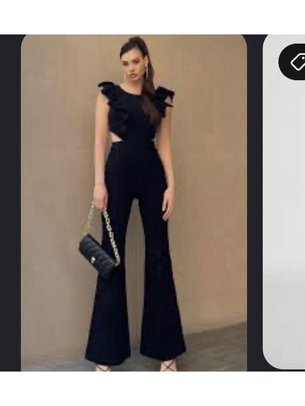 NWT Fashion Nova Women's V Neck Black Denim Jumpsuit BODY CON Ruffles M